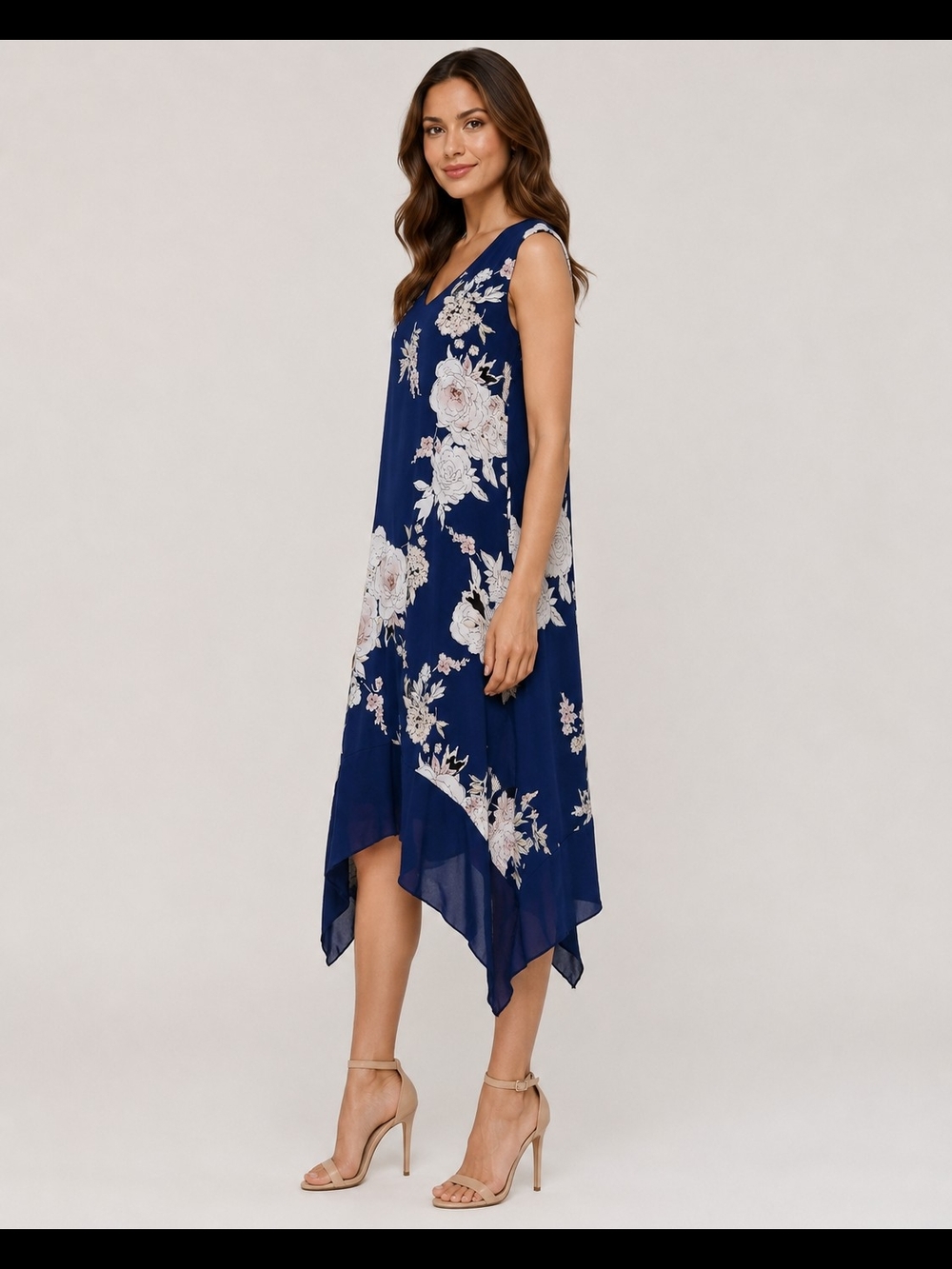 Luxology Womens Sleeveless Navy Floral High-Low Chiffon Midi Dress Size 1X - Picture 3 of 10